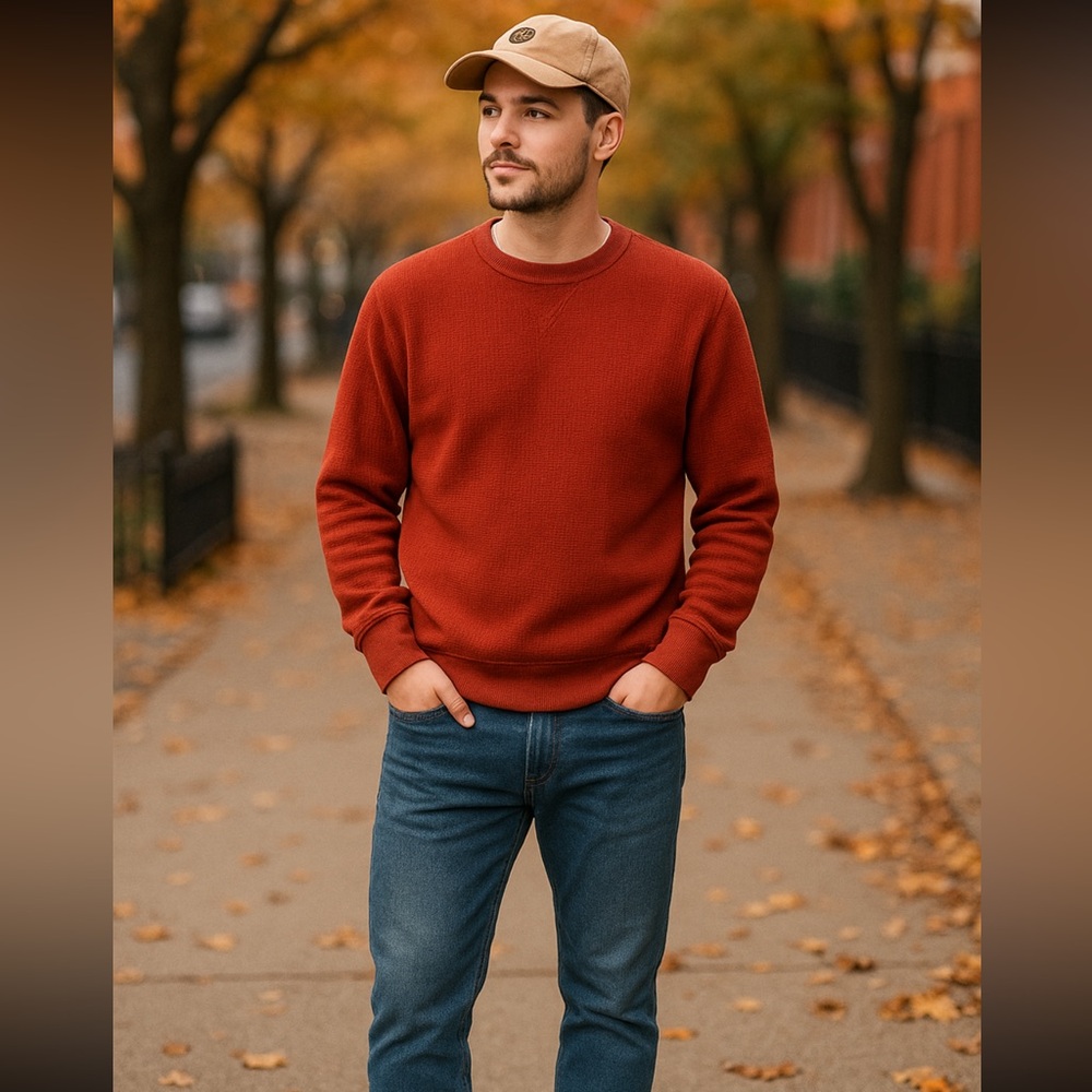 Red Camel Rust Waffle Knit Pullover Sweatshirt Men’s Large